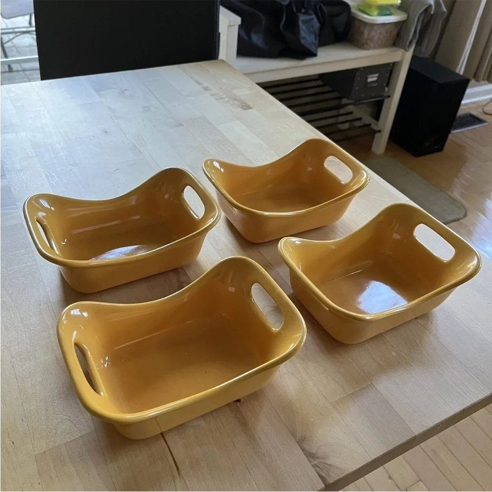 4 Rachael Ray 12 oz Small Casserole Dishes Gold Yellow 7